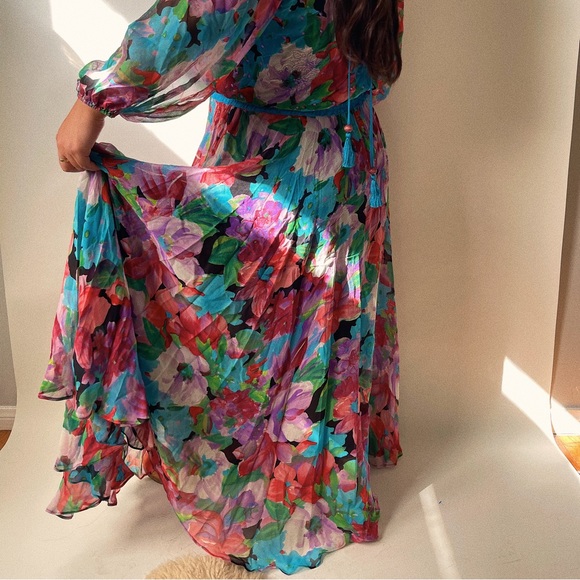 Diane Freis Floral Silk Dress - Picture 3 of 6